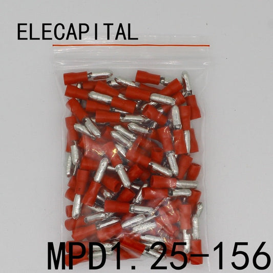 MPD1.25-156 MPD1-156 100PCS Bullet Shaped male Insulating Joint Wire Connector Electrical Crimp Terminal AWG22-16 MPD.