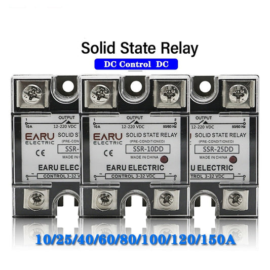 SSR-25DD SSR-40DD SSR 10A 60A 100A Single Phase Solid State Relay Module DC 3-32V Input DC 12-220V Output Voltage Transformer.