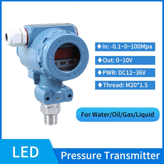 Piezoelectric Pressure Sensor 0-10v Membrane Pressure Transducer with LED Display 100bar 0-10v Water Pressure Transmitter.