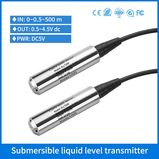Hydrostatic Silicon throw in type Water Tank Level Sensor 0.5-4.5V output 5V Powered Liquid Level Transmitter for 20m Deep Well.