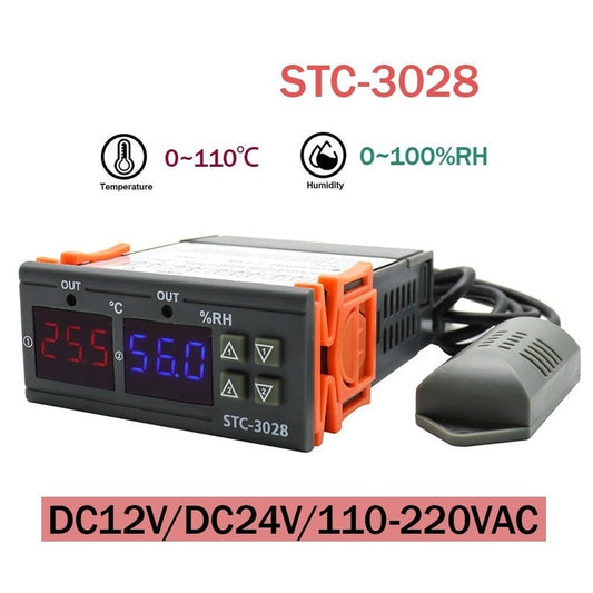 STC- 3028 Dual Digital Temperature Controller Hygrometer C/F Thermostat Two Relay Output AC 110V 220V DC 12V 24V 10A.