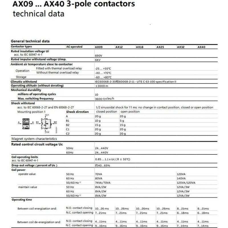ABB- Contactors AX series| AX25-30-10 (1NO) AX25-30-01 (1NC) optional.
