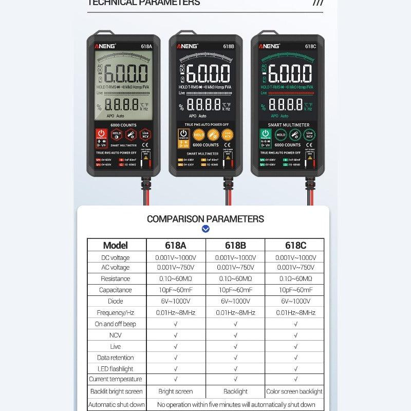 ANENG- 618C Digital Multimeter Smart Touch DC Analog Bar| Professional Transistor Capacitor NCV Testers Meter.