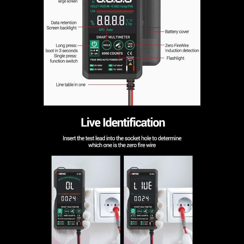ANENG- 618C Digital Multimeter Smart Touch DC Analog Bar| Professional Transistor Capacitor NCV Testers Meter.