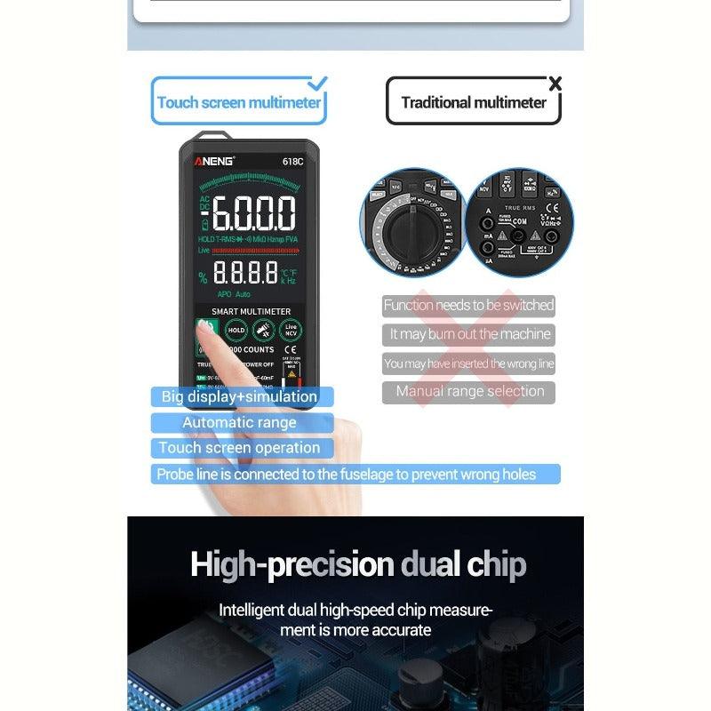 ANENG- 618C Digital Multimeter Smart Touch DC Analog Bar| Professional Transistor Capacitor NCV Testers Meter.