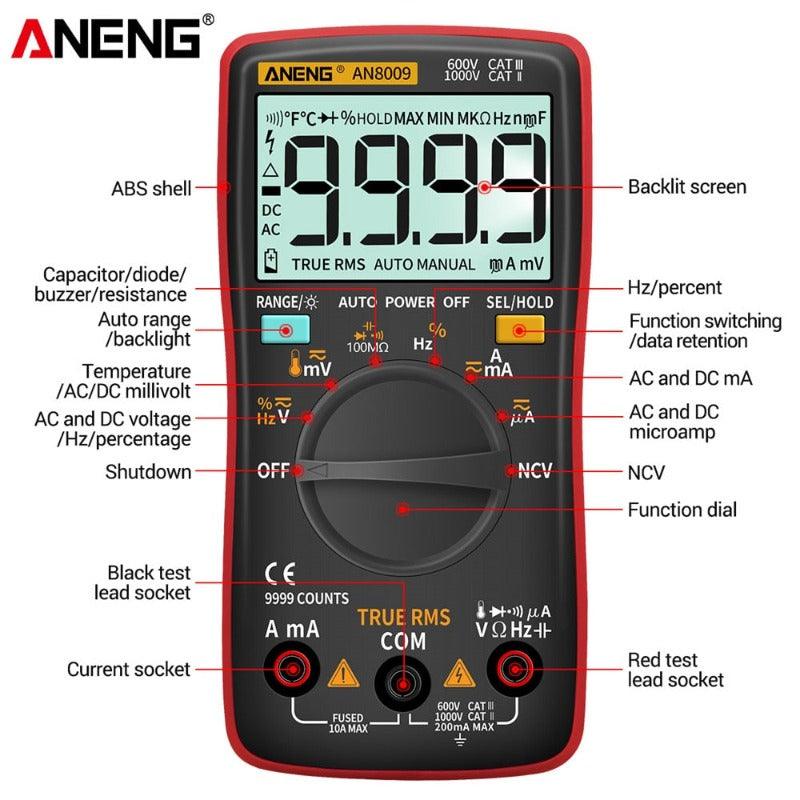 ANENG- AN8009 Digital Multimeter Transistor Testers| Capacitor True-RMS Tester.
