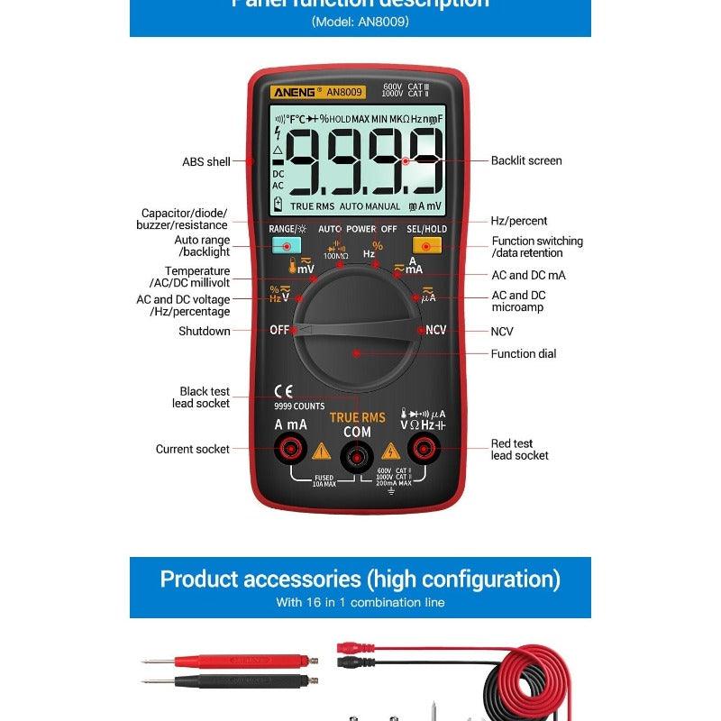 ANENG- AN8009 Digital Multimeter Transistor Testers| Capacitor True-RMS Tester.