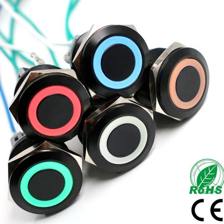 Black 25mm Stainless Steel Momentary LED Push Button.