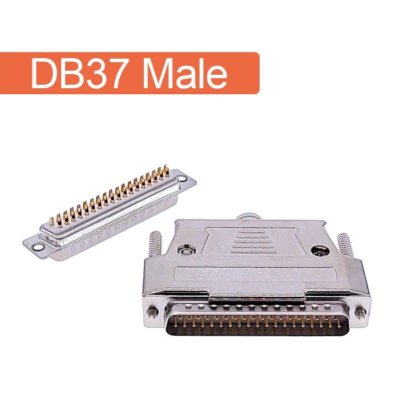 DB37 Metal connector D Sub plug gold plated brass contactor 37 pin hole port socket female Male adapter 2 row.
