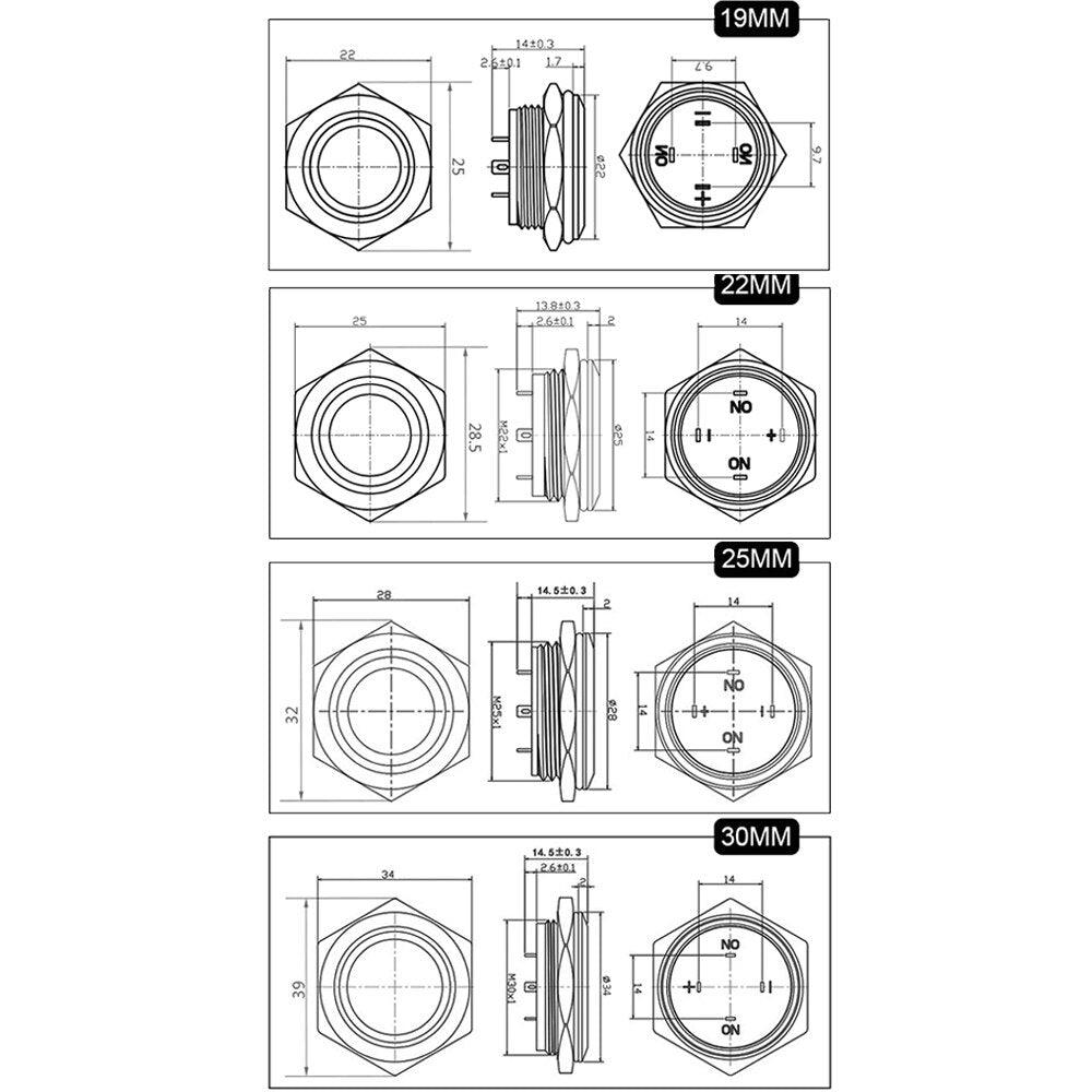 EARU-19-30mm Four-color RGBW LED Light Micro Switch/ Short Stroke Instantaneous Self-reset.