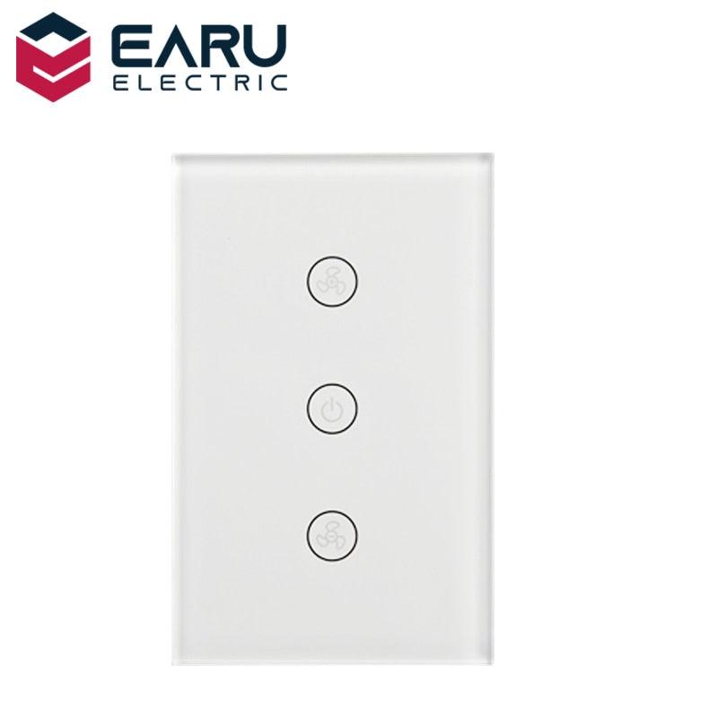 EU US WiFi Smart Fan Motor Speed Controller Glass Panel Wall Touch Switch Timer Remote Control Smart Life Tuya Alexa Google Home.