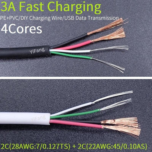 Fast Charging Wire DIY Repair Connector Data Transmission 3A Android Micro iPhone Type C 4Cores Quick Charge USB Keyboard Cable.