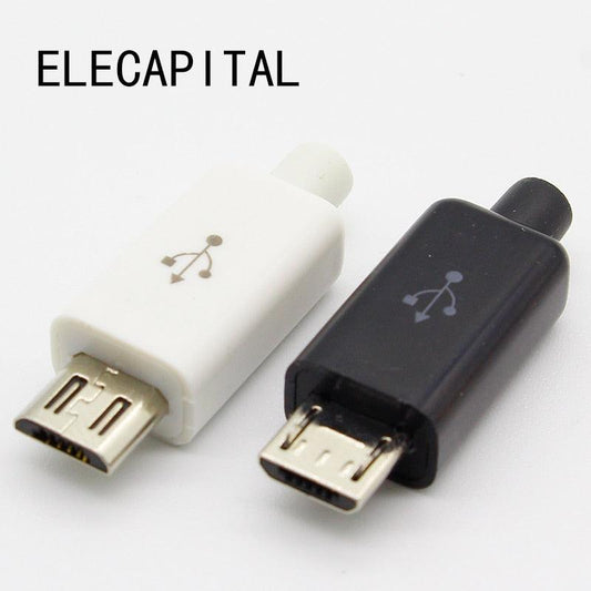 Free shipping 10pcs Micro USB 5PIN Welding Type Male Plug Connectors Charger 5P USB Tail Charging Socket 4 in 1 White Black.
