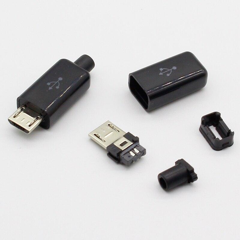 Free shipping 10pcs Micro USB 5PIN Welding Type Male Plug Connectors Charger 5P USB Tail Charging Socket 4 in 1 White Black.