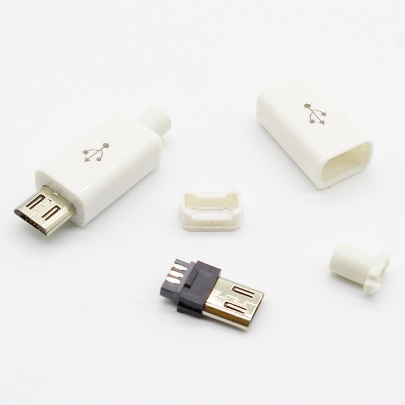 Free shipping 10pcs Micro USB 5PIN Welding Type Male Plug Connectors Charger 5P USB Tail Charging Socket 4 in 1 White Black.