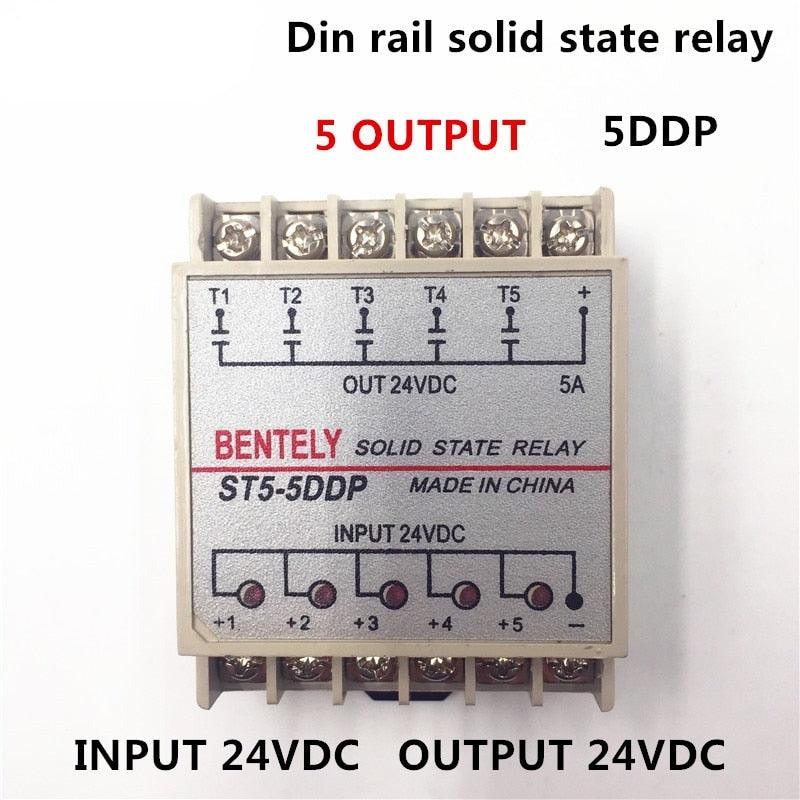 Free Shipping 5DDP 5 Channel Din Rail SSR Quintuplicate Five Input Output 24VDC Single Phase DC Solid State Relay PLC Module 5A.