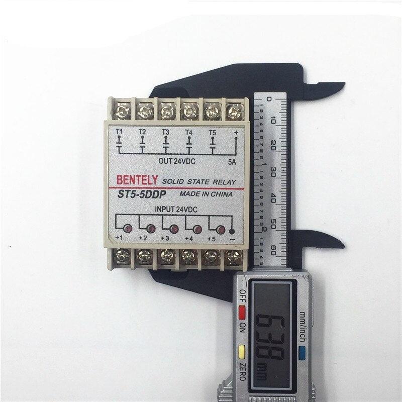 Free Shipping 5DDP 5 Channel Din Rail SSR Quintuplicate Five Input Output 24VDC Single Phase DC Solid State Relay PLC Module 5A.