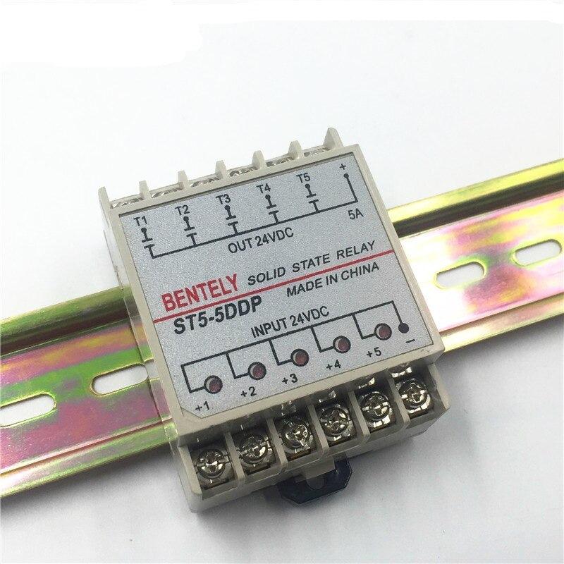 Free Shipping 5DDP 5 Channel Din Rail SSR Quintuplicate Five Input Output 24VDC Single Phase DC Solid State Relay PLC Module 5A.