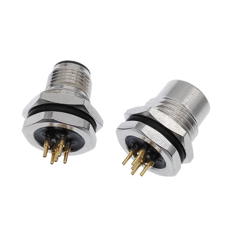 Front nut flange socket 4 5 8pin screw threaded male female M12 M16 waterproof connectors PCB sensor connector panel.