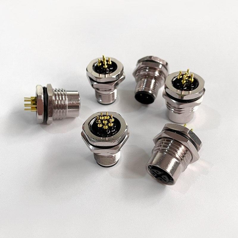 Front nut flange socket 4 5 8pin screw threaded male female M12 M16 waterproof connectors PCB sensor connector panel.