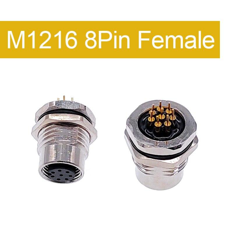 Front nut flange socket 4 5 8pin screw threaded male female M12 M16 waterproof connectors PCB sensor connector panel.
