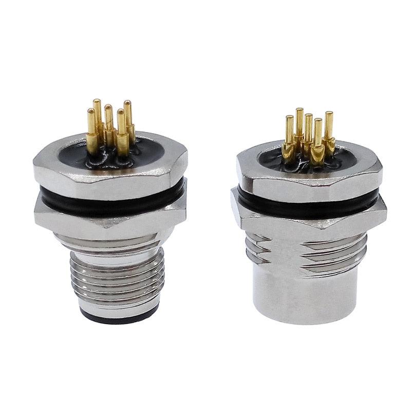 Front nut flange socket 4 5 8pin screw threaded male female M12 M16 waterproof connectors PCB sensor connector panel.