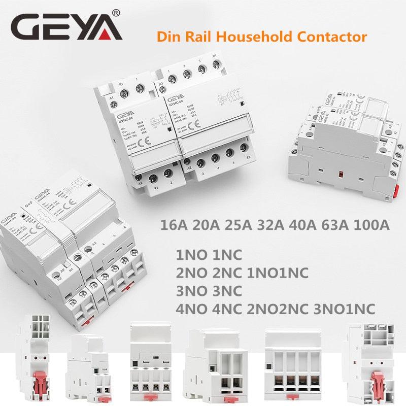 GEYA Din Rail Mounted Household Modular AC Contactor for Smart Home House Hotel AC220V 2P 16A 20A 25A 2NC 2NO 1NO1NC 50/60Hz.