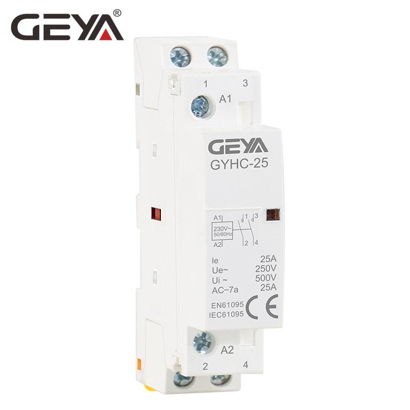 GEYA Din Rail Type Household Modular Contactor 2P 16A  20A 25A 2NC 2NO 1NO1NC 50/60Hz Automatic AC Contactor.