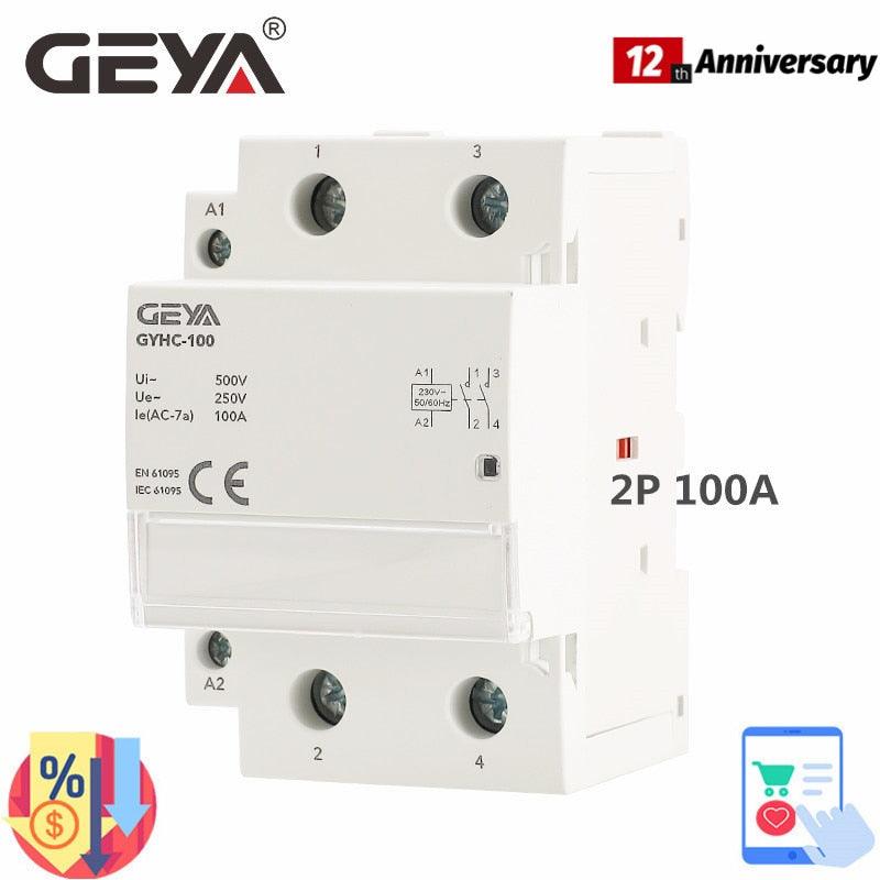 GEYA GYHC 2Pole 100A AC 220V 230V 50/60Hz Din Rail Household AC Modular Contactor Switch Controller Home Hotel Use.