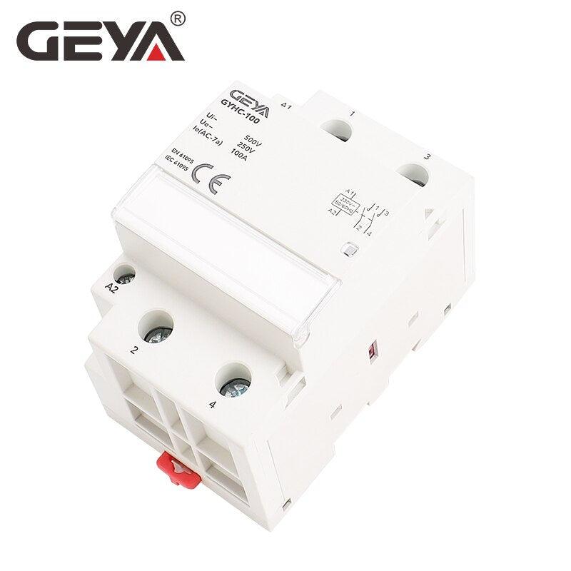 GEYA GYHC 2Pole 100A AC 220V 230V 50/60Hz Din Rail Household AC Modular Contactor Switch Controller Home Hotel Use.