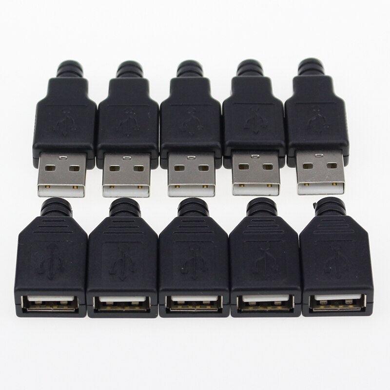 IMC hot New (5pcs Male+5pcs Female) USB 4 Pin Plug Socket Connector With Black Plastic Cover.