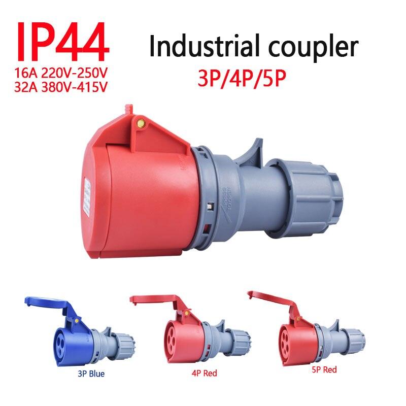IP44 Industrial Plug and Socket 16A/32A 3P 4P 5P Waterproof and Explosion-proof.