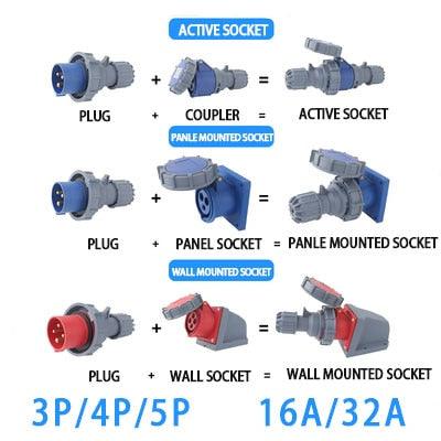 ip68 industrial socket,IP67 NEW Industrial Plug and Socket 16A 32A 3 Pin 4 Pin 5 Pin  Wall Mounted Socket Panel Mounted Coupler 220V 380V 415V,new industrial plug and socket 3p 230v,32a industrial plug 4pin