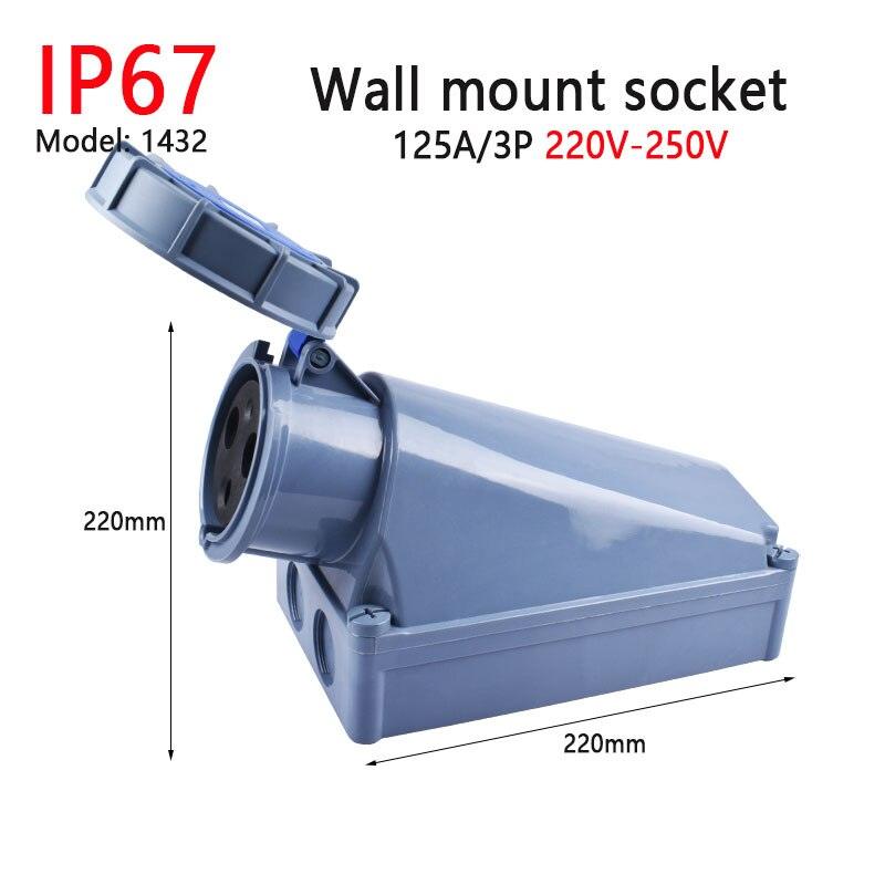 IP67 New Industrial Plug and Socket 63A 125A 3P/4P/5P PA66 Wall Mounted Socket.