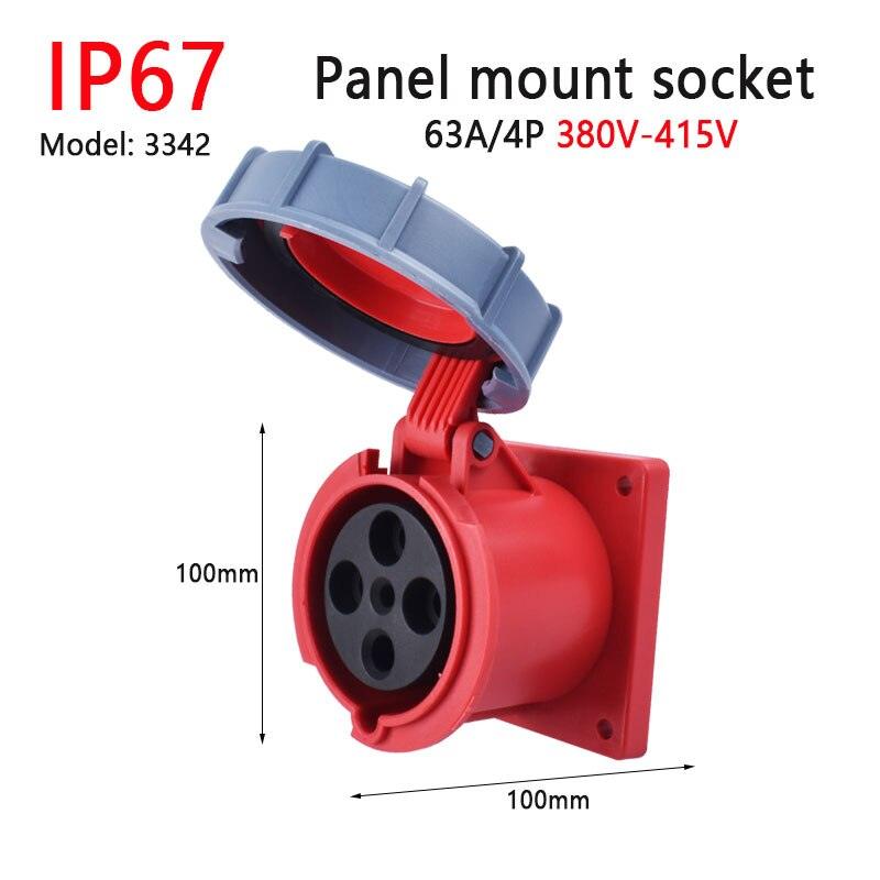 IP67 New Industrial Plug and Socket 63A 125A 3P/4P/5P PA66 Wall Mounted Socket.