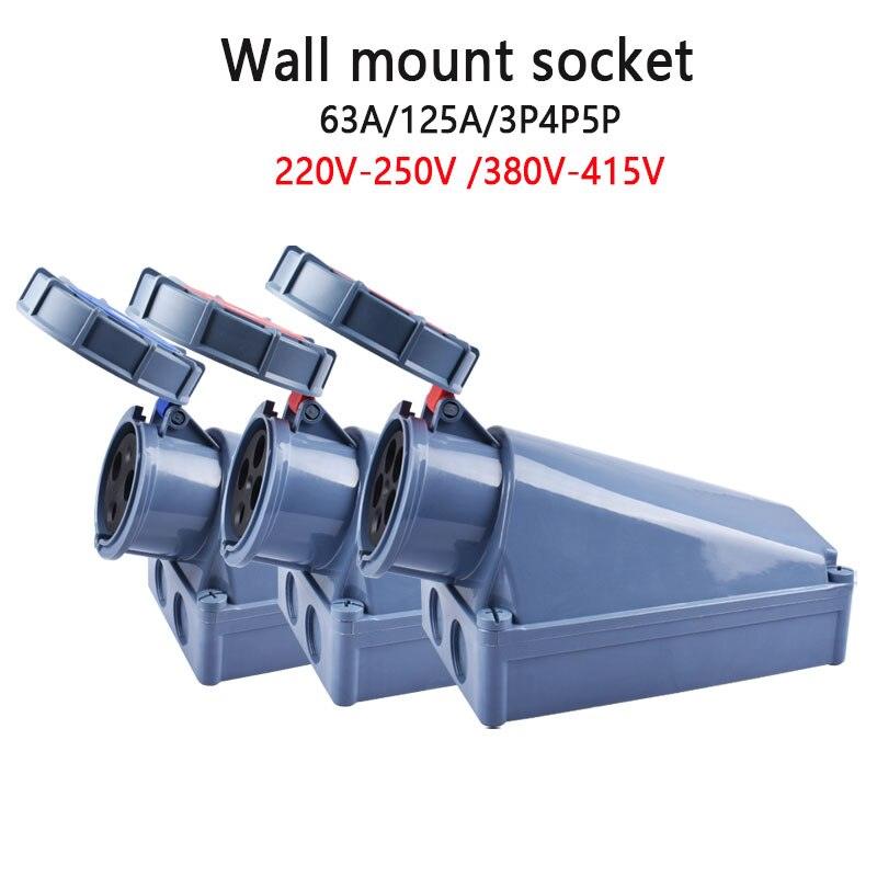 IP67 New Industrial Plug and Socket 63A 125A 3P/4P/5P PA66 Wall Mounted Socket.
