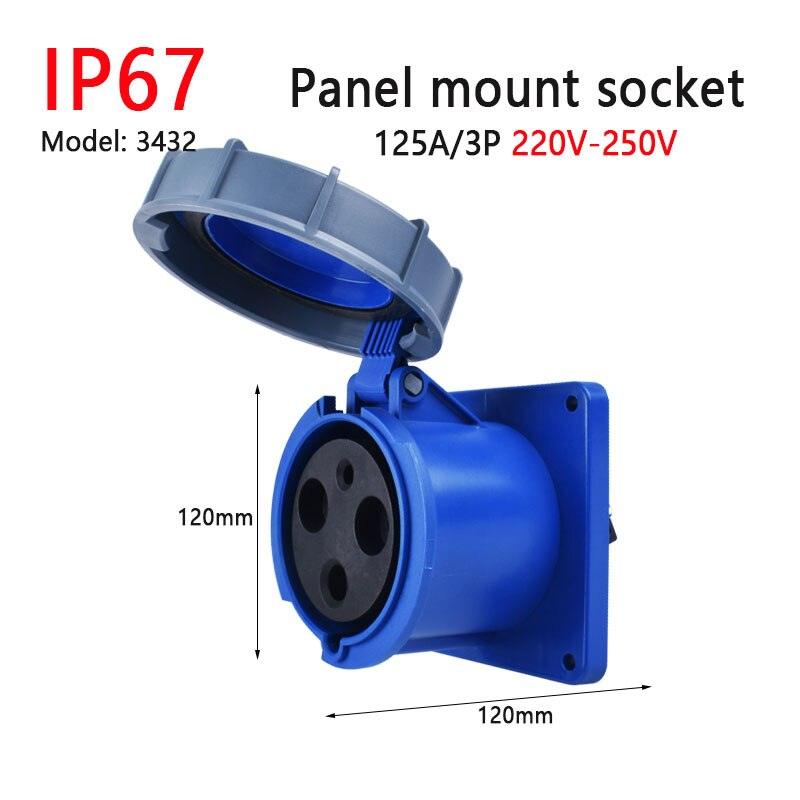 IP67 New Industrial Plug and Socket 63A 125A 3P/4P/5P PA66 Wall Mounted Socket.