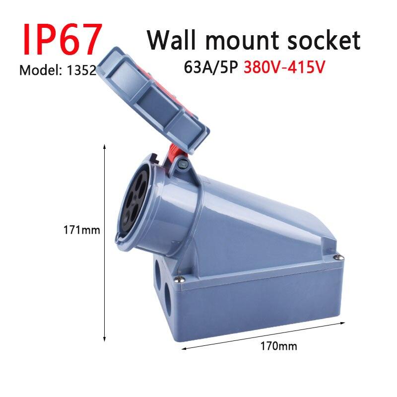 IP67 New Industrial Plug and Socket 63A 125A 3P/4P/5P PA66 Wall Mounted Socket.ip67 63a industrial plug,new industrial plug and socket 3p 230v
