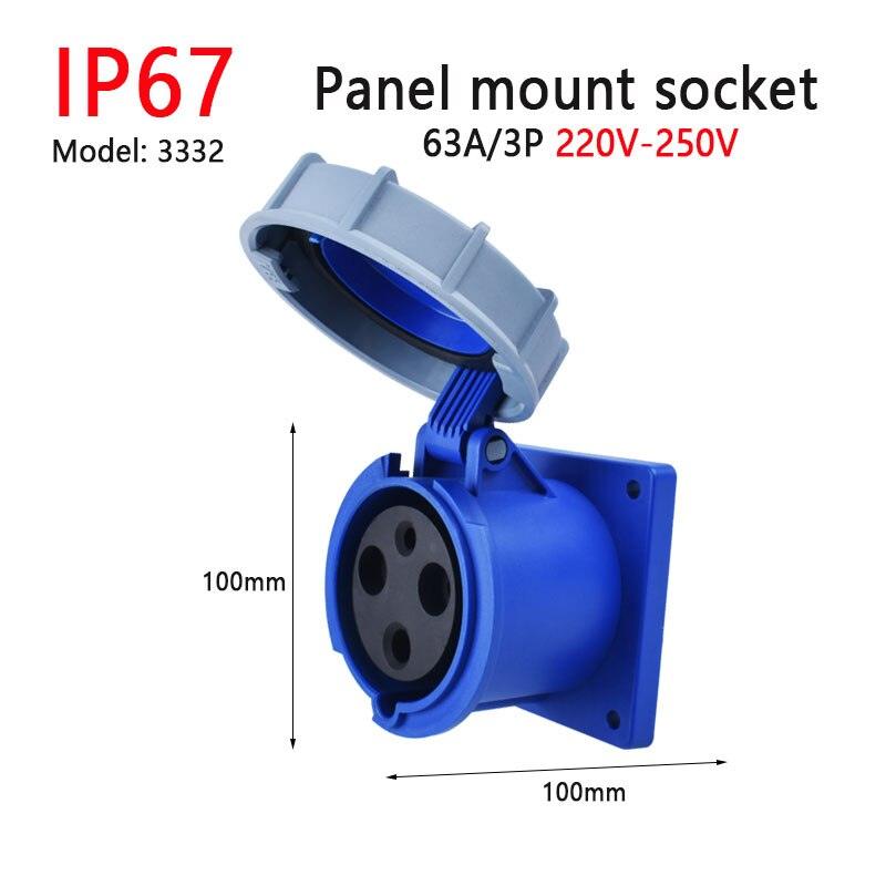 IP67 New Industrial Plug and Socket 63A 125A 3P/4P/5P PA66 Wall Mounted Socket.ip67 63a industrial plug,new industrial plug and socket 3p 230v