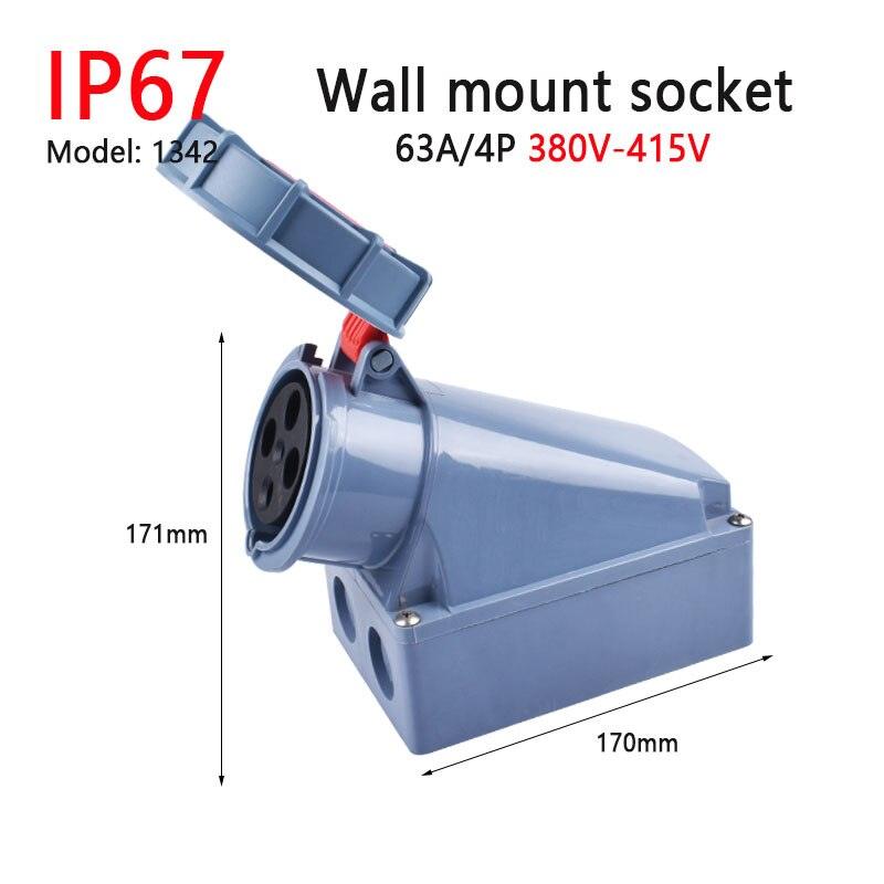 IP67 New Industrial Plug and Socket 63A 125A 3P/4P/5P PA66 Wall Mounted Socket.