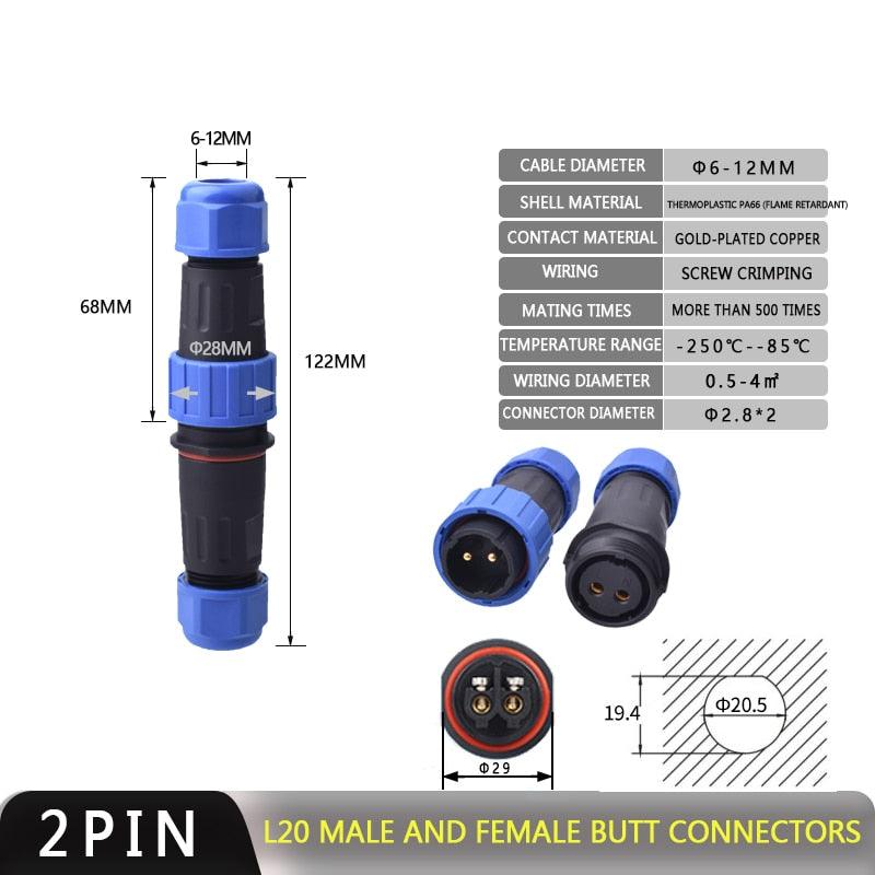 IP68 Waterproof Connector LD20 No Soldering Cable Connector 2 3 4 5 6 7 Pin Optional.