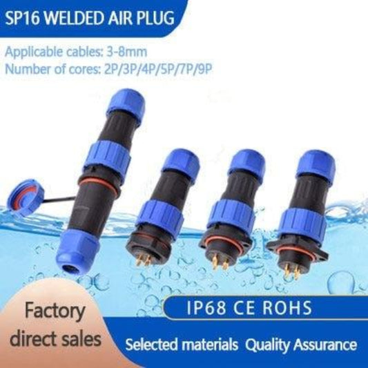 IP68 Waterproof Connector SP16 Male Plug and Female Socket 2/3/4/5/7/9pin Optional.sp16 connector,waterproof aviation sp16,sp16 ip68 connector 3 pin