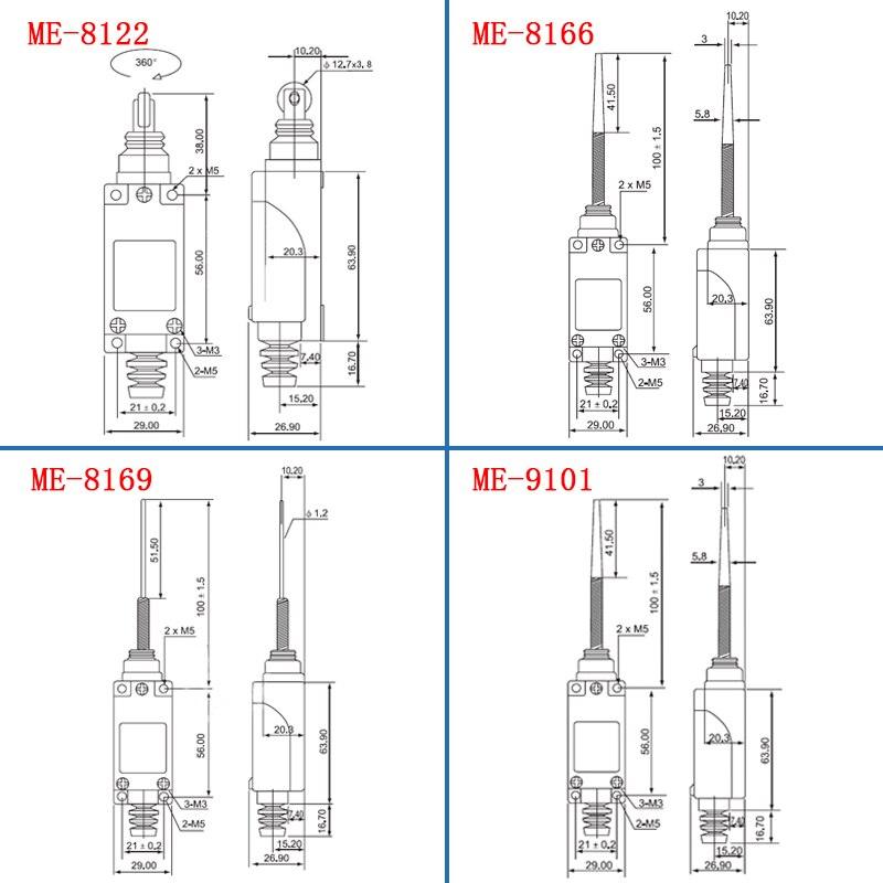 ME-8108 Mini Limit Switch Rotary Adjustable Roller Switch AC 250V 5A/DC125V 0.4A NO NC.