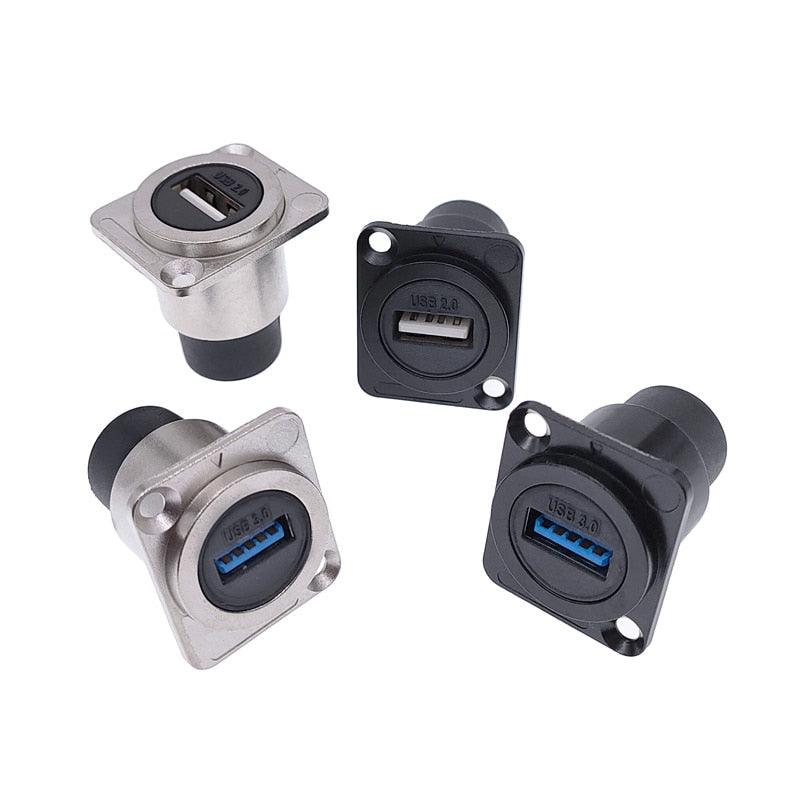 Metal female to female USB 2.0 3.0 connector panel mounting USB socket black.