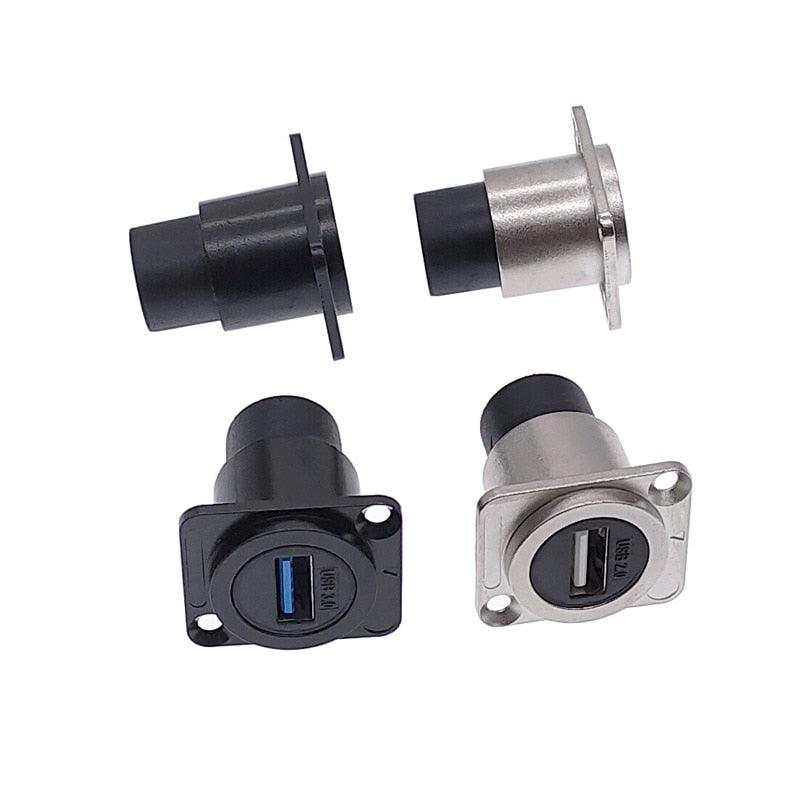 Metal female to female USB 2.0 3.0 connector panel mounting USB socket black.