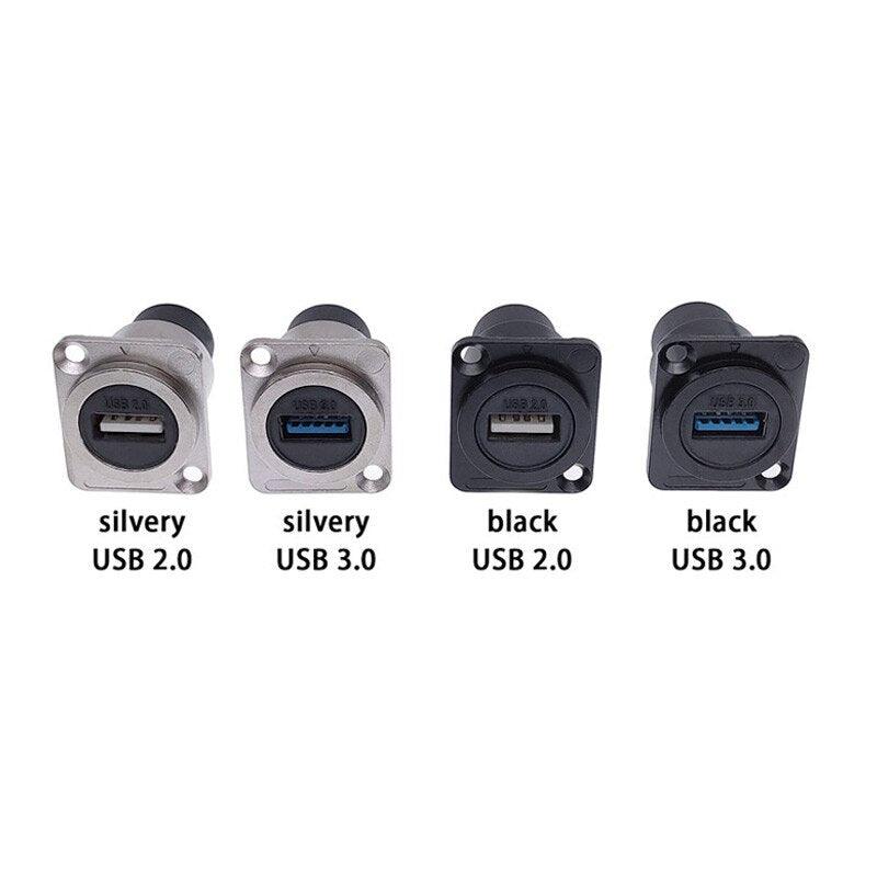 Metal female to female USB 2.0 3.0 connector panel mounting USB socket black.