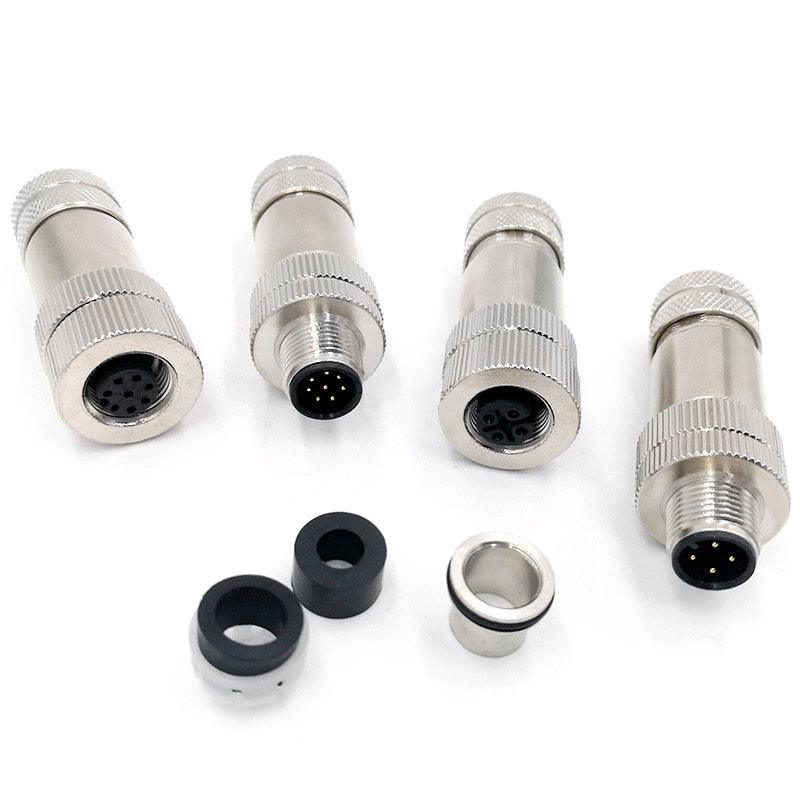 Metal M12 Sensor connector waterproof Straight Signal shielding male&female screw threaded plug 4 5 8 Pin A type.