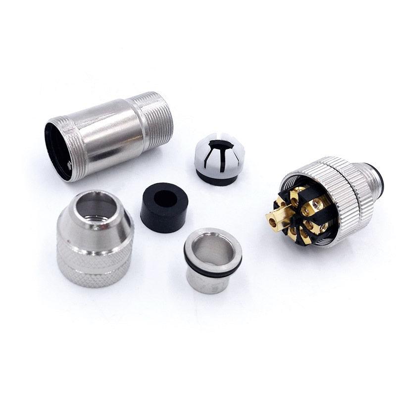 Metal M12 Sensor connector waterproof Straight Signal shielding male&female screw threaded plug 4 5 8 Pin A type.