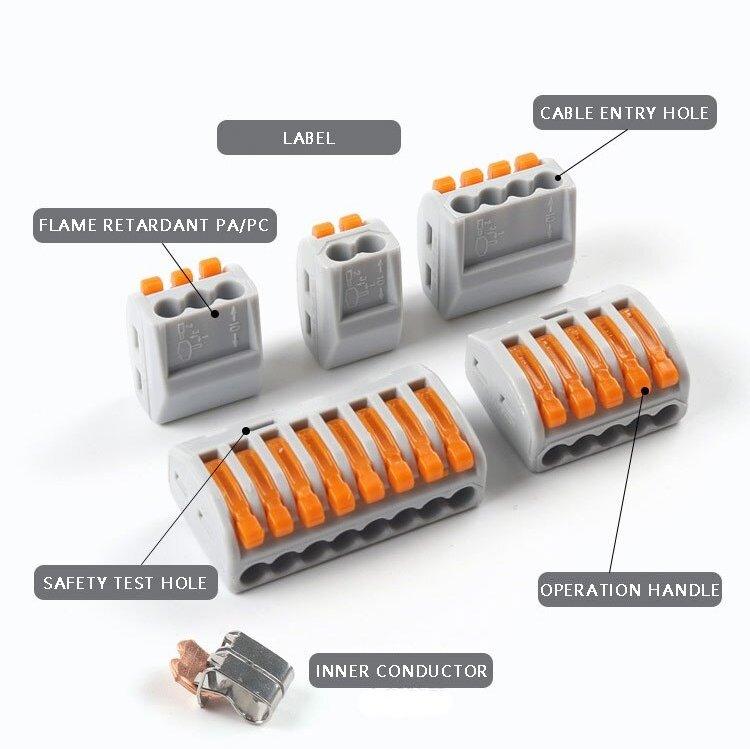 Mini TYPE Boxed 21 Series Quick Push-In Wire Connector Universal Compact Terminal Block Small Led Light Cable Splitter Connector.
