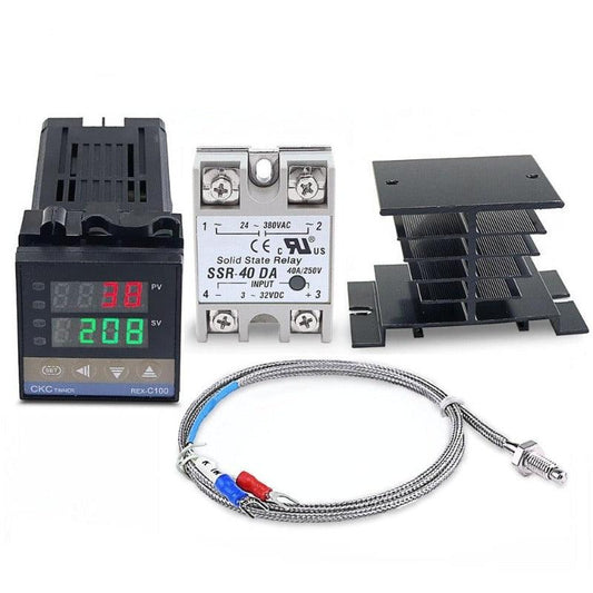 MR- Digital 220V PID REX-C100 Temperature Controller + max.40A SSR+K Thermocouple PID Controller Set + Heat Sink.
